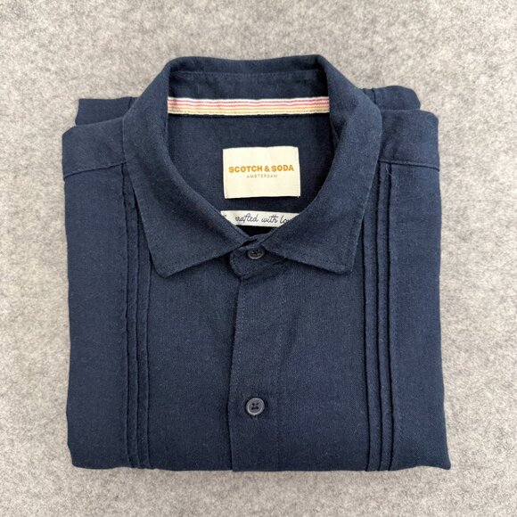 Scotch & Soda Men's Linen Blend Short Sleeve Woven Shirt Medium Blue, NEW - Picture 11 of 12